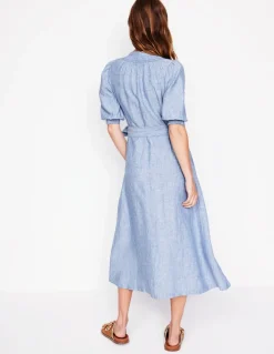 Ada Linen Midi Dress-Grey Blue Chambray-Boden Discount