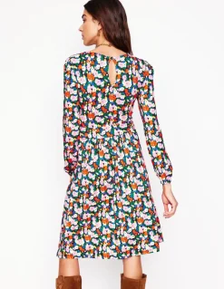 Alexandra Blouson Jersey Dress-Multi, Painterly Meadow-Boden Fashion