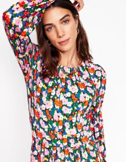 Alexandra Blouson Jersey Dress-Multi, Painterly Meadow-Boden Fashion