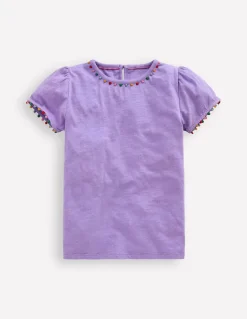 Ali Puff Sleeve Pom T-shirt-Lavender Purple-Boden Cheap