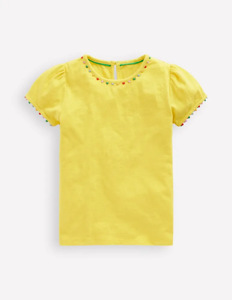 Ali Puff Sleeve Pom T-shirt-Pineapple Yellow-Boden Cheap