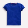Ali Puff Sleeve Pom T-shirt-Bright Blue-Boden New