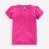 Ali Puff Sleeve Pom T-shirt-Flamingo Pink-Boden Store