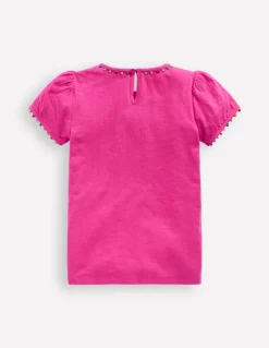 Ali Puff Sleeve Pom T-shirt-Flamingo Pink-Boden Store