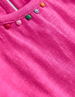 Ali Puff Sleeve Pom T-shirt-Flamingo Pink-Boden Store