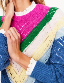 Alice Fluffy Raglan Sweater-Blue and Pink Chevron-Boden Cheap