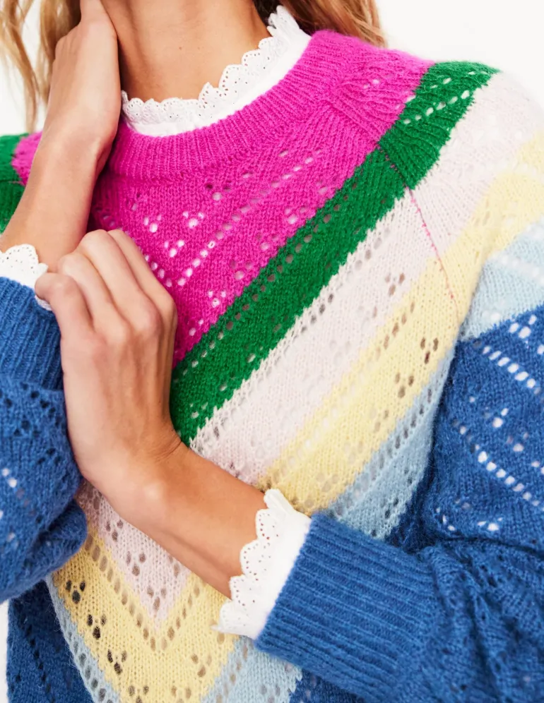 Alice Fluffy Raglan Sweater-Blue and Pink Chevron-Boden Cheap