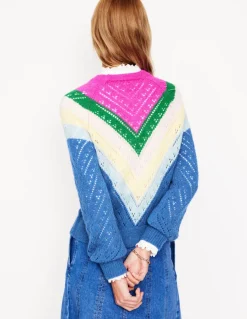 Alice Fluffy Raglan Sweater-Blue and Pink Chevron-Boden Cheap