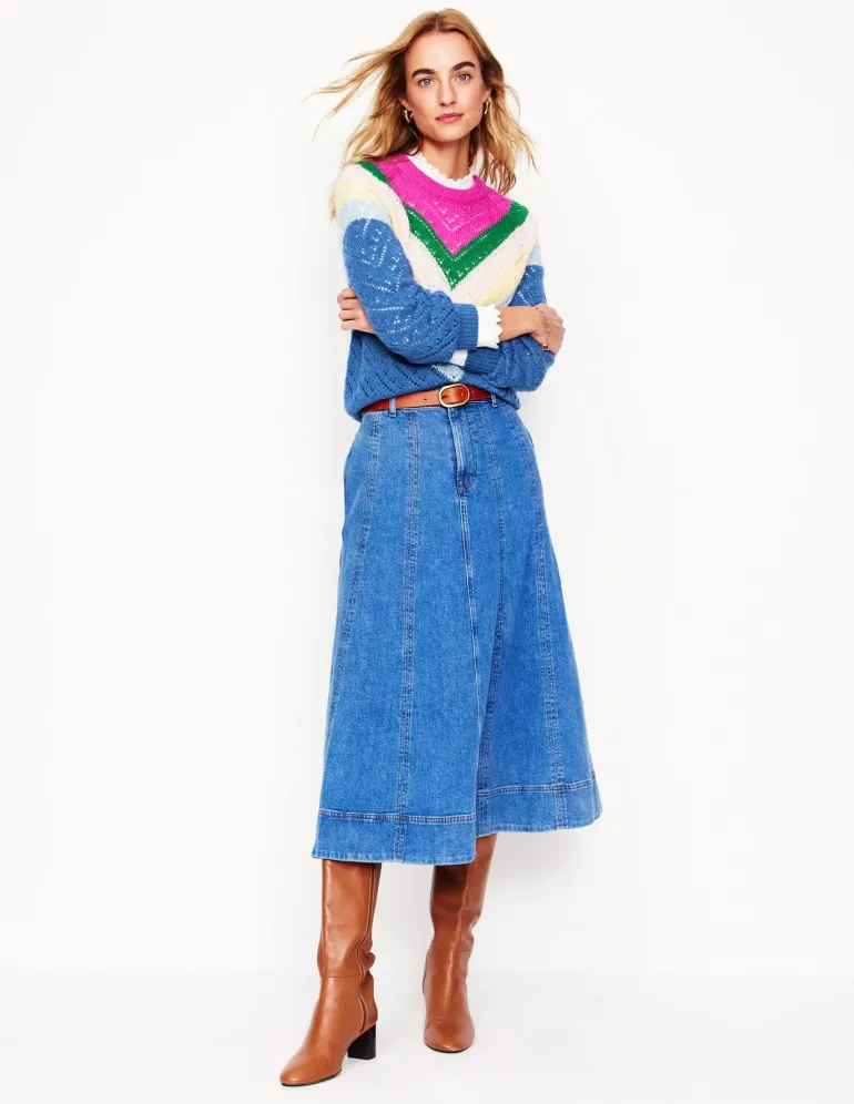 Alice Fluffy Raglan Sweater-Blue and Pink Chevron-Boden Cheap