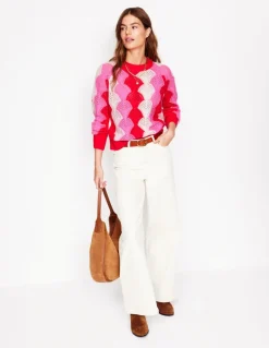 Alice Fluffy Raglan Sweater-Poppy Red/ Chalk/ Tickled Pink-Boden Discount