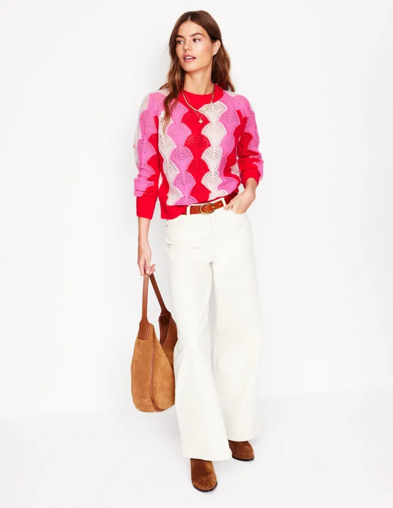 Alice Fluffy Raglan Sweater-Poppy Red/ Chalk/ Tickled Pink-Boden Discount