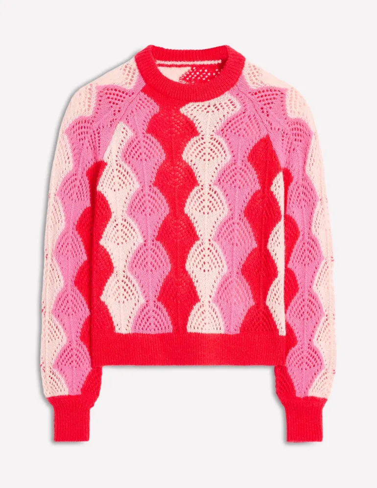 Alice Fluffy Raglan Sweater-Poppy Red/ Chalk/ Tickled Pink-Boden Discount