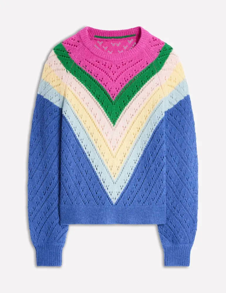 Alice Fluffy Raglan Sweater-Blue and Pink Chevron-Boden Cheap