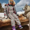 All-Weather Waterproof Coat-Glacier Blue Winter Floral-Boden Clearance