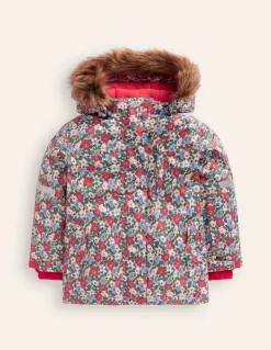 All-Weather Waterproof Coat-Glacier Blue Winter Floral-Boden Clearance