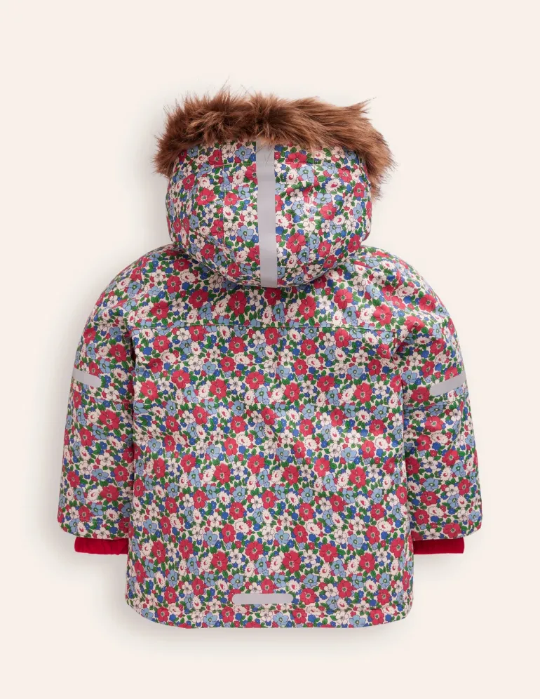 All-Weather Waterproof Coat-Glacier Blue Winter Floral-Boden Clearance