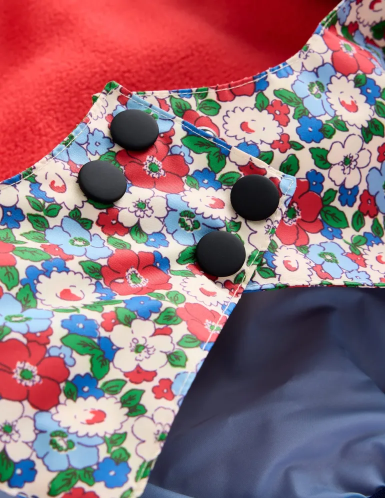 All-Weather Waterproof Coat-Glacier Blue Winter Floral-Boden Clearance