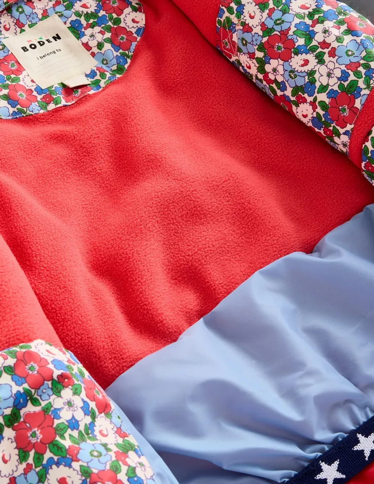 All-Weather Waterproof Coat-Glacier Blue Winter Floral-Boden Clearance