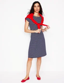 Amelie Jersey Dress-Navy, Ivory Stripe-Boden Shop