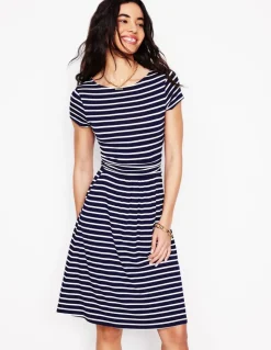 Amelie Jersey Dress-Navy, Ivory Stripe-Boden Shop
