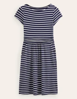 Amelie Jersey Dress-Navy, Ivory Stripe-Boden Shop