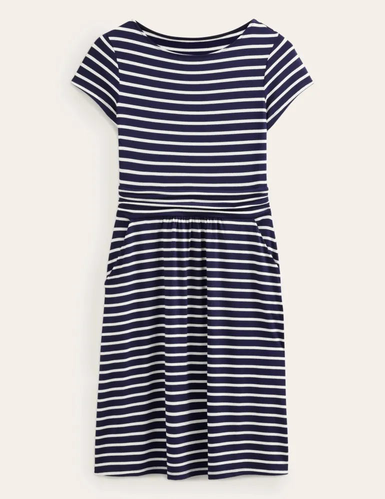 Amelie Jersey Dress-Navy, Ivory Stripe-Boden Shop