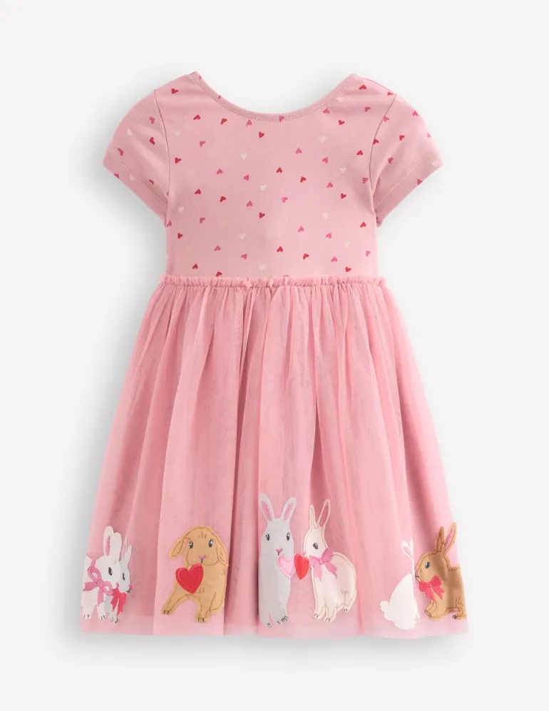 Ami Applique Tulle Dress-Chalk Pink Bunnies-Boden Store