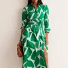 Amy Cotton Midi Shirt Dress-Green Tambourine, Terazzo-Boden Clearance
