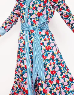 Amy Cotton Midi Shirt Dress-Multi, Painterly Meadow-Boden Online