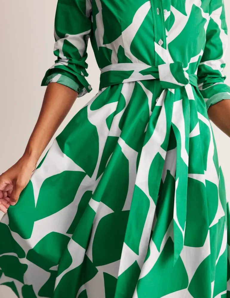 Amy Cotton Midi Shirt Dress-Green Tambourine, Terazzo-Boden Clearance