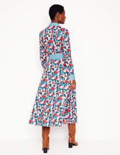 Amy Cotton Midi Shirt Dress-Multi, Painterly Meadow-Boden Online
