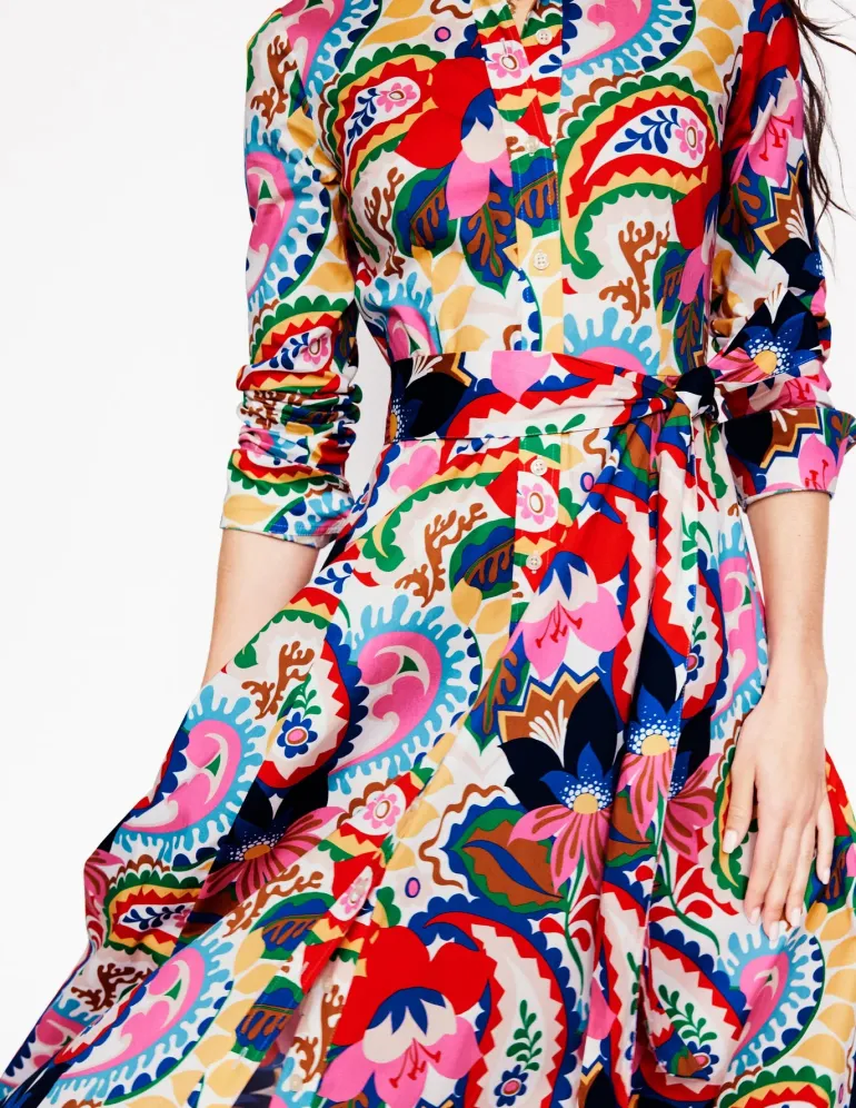 Amy Cotton Midi Shirt Dress-Ivory, Botanical Paisley-Boden Hot