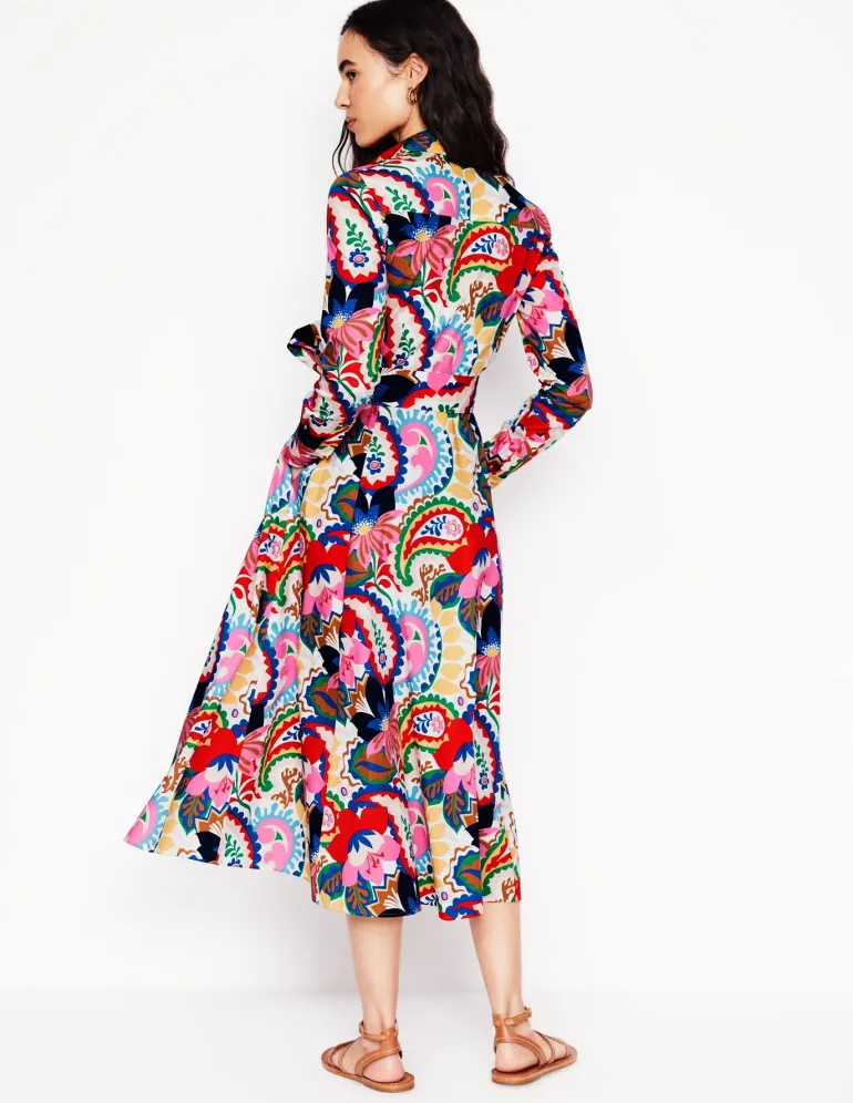 Amy Cotton Midi Shirt Dress-Ivory, Botanical Paisley-Boden Hot