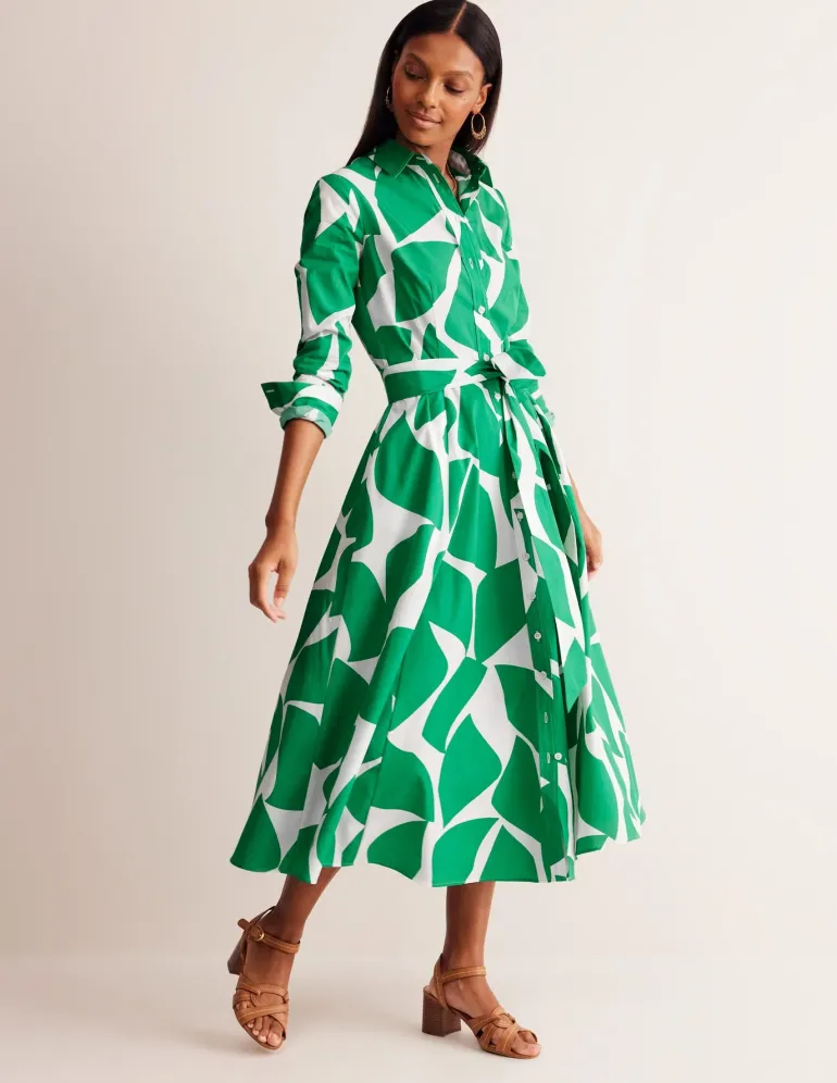 Amy Cotton Midi Shirt Dress-Green Tambourine, Terazzo-Boden Clearance