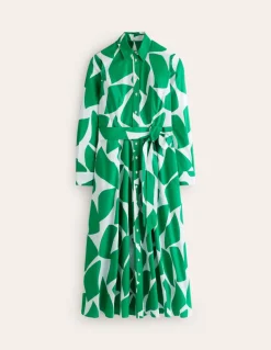 Amy Cotton Midi Shirt Dress-Green Tambourine, Terazzo-Boden Clearance