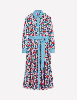 Amy Cotton Midi Shirt Dress-Multi, Painterly Meadow-Boden Online