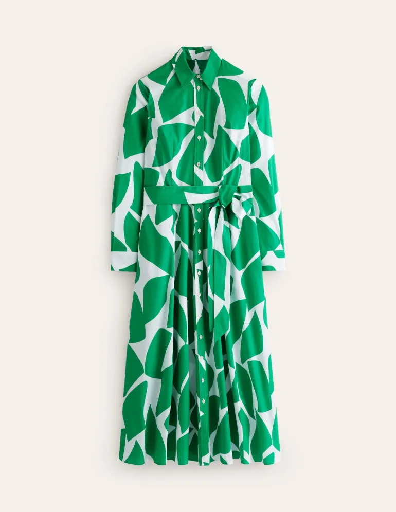 Amy Cotton Midi Shirt Dress-Green Tambourine, Terazzo-Boden Clearance