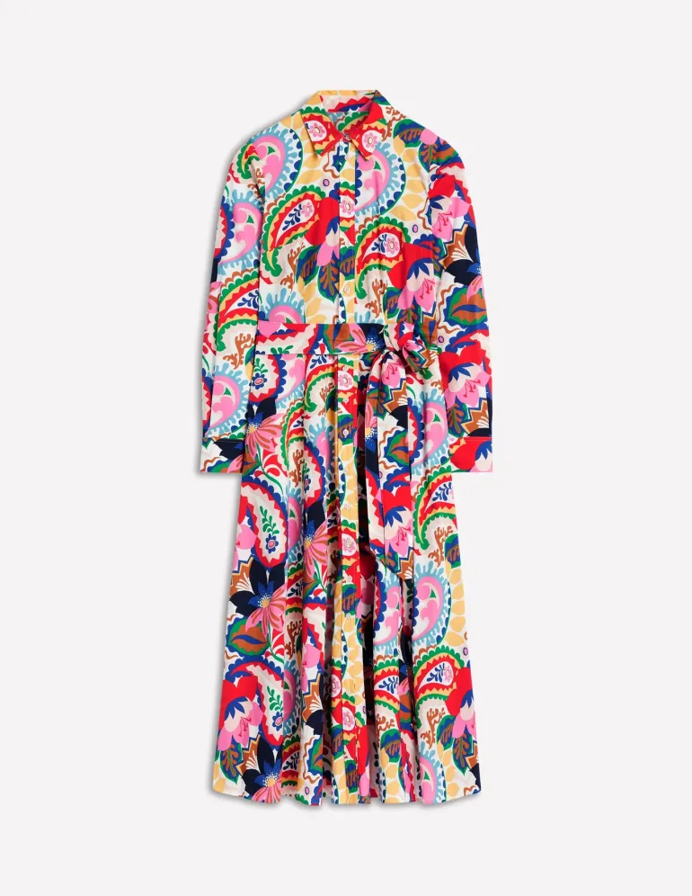Amy Cotton Midi Shirt Dress-Ivory, Botanical Paisley-Boden Hot