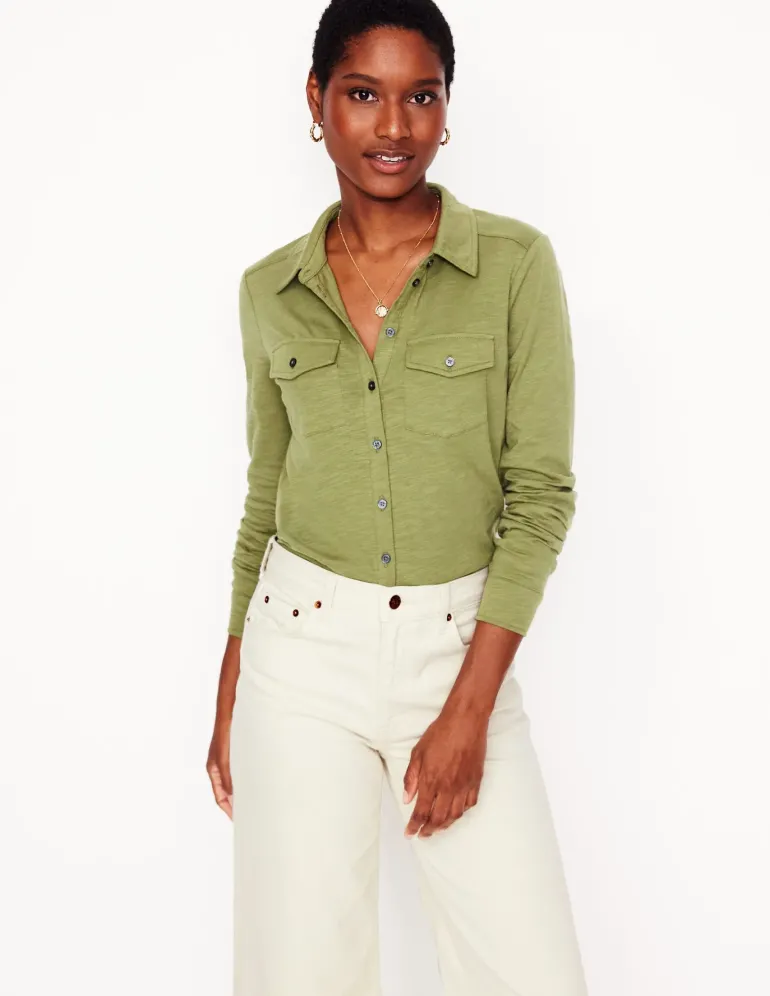 Amy Jersey Shirt-Soft Olive-Boden Best Sale