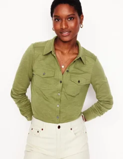 Amy Jersey Shirt-Soft Olive-Boden Best Sale