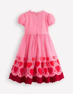 Appliqué Hem Tulle Dress-Bubblegum Pink Hearts-Boden Sale