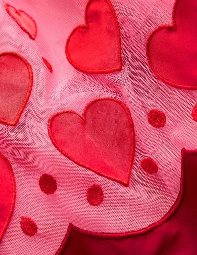 Appliqué Hem Tulle Dress-Bubblegum Pink Hearts-Boden Sale
