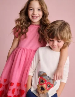 Appliqué Hem Tulle Dress-Bubblegum Pink Hearts-Boden Sale