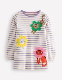 Appliqué Jersey Tunic-Aster Purple / Ivory Cats-Boden Outlet