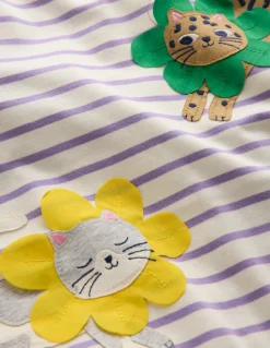 Appliqué Jersey Tunic-Aster Purple / Ivory Cats-Boden Outlet