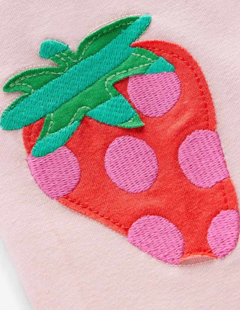 Appliqué Leggings-Chalk Violet Strawberries-Boden Hot