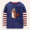 Applique Mock Sleeve T-Shirt-Starboard Blue Beaver-Boden Discount