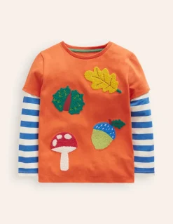 Applique Mock Sleeve T-Shirt-Autumn Maple Orange-Boden New