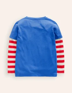 Applique Mock Sleeve T-Shirt-Greek Blue Digger-Boden Sale