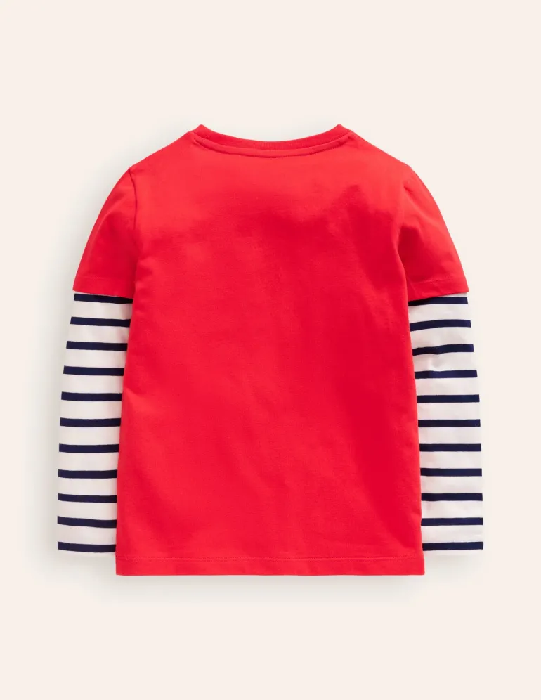 Applique Mock Sleeve T-Shirt-Poppy Red Christmas-Boden Best